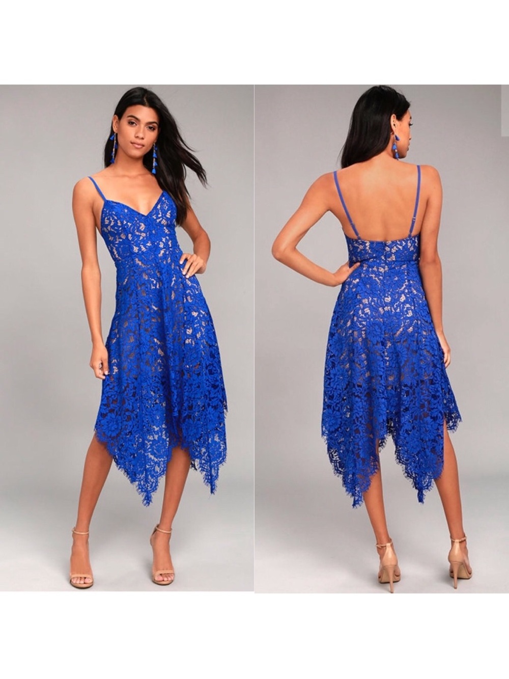 LULUS One Wish Royal Blue Lace Midi Dress